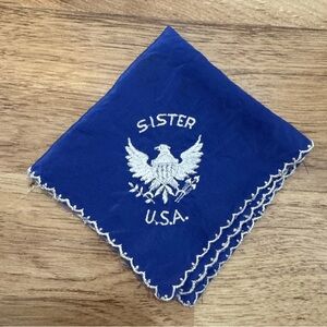 Vintage Blue Embroidered 'SISTER U.S.A.' Handkerchief WWII
